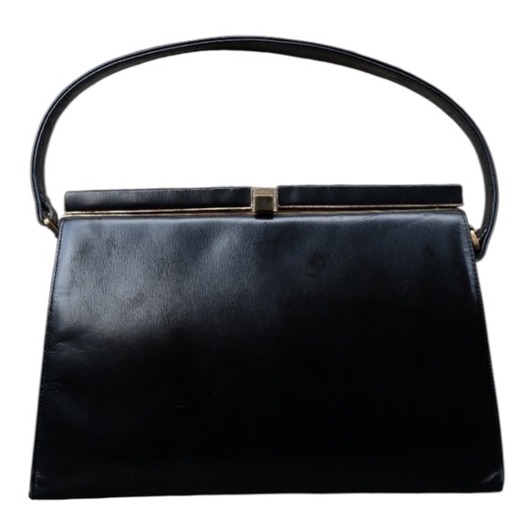 Vintage RICH CRAFT BAG Black Leather Structured Doctor Bag Handbag Purse - Picture 2 of 9